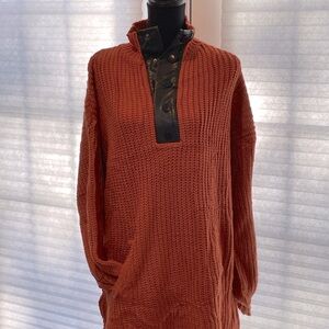 Kirundo Button VNeck Long Lantern Sleeve Oversized Chunky Knit Sweater Dress